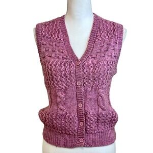 JOYCE Vintage Cable Knit Sweater Vest Pink Sleeveless‎ Button Academia Fisherman